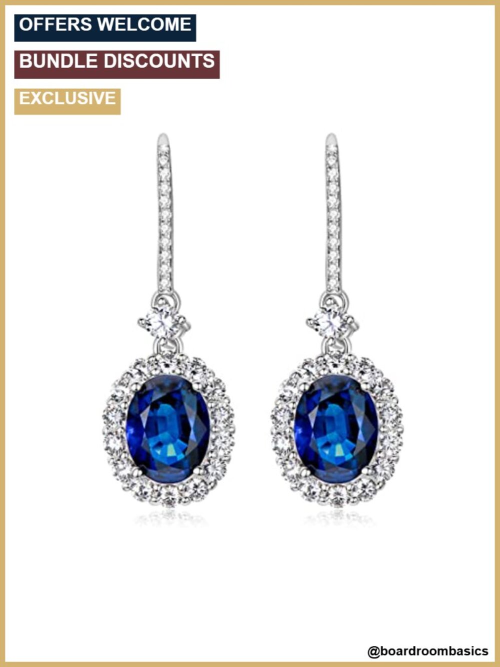 18K White Gold Plated Sterling Silver Sapphire Oval Drop Dangle Earrings 4.0ct